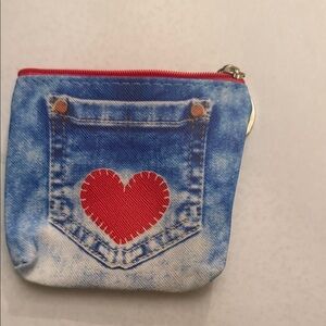 Blue and Red Heart Denim Coin purse